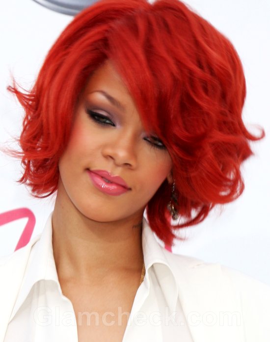 Rihanna short hair red 2011