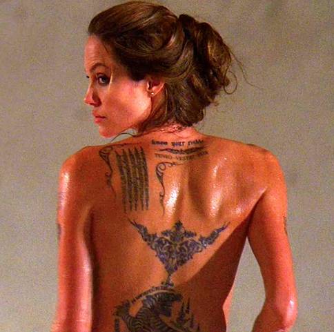 Tattoos On Neck And Back. angelina jolie ack tattoos