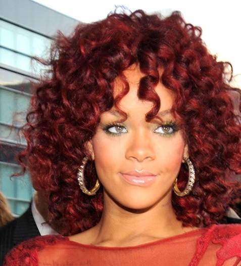 rihanna hair red short. Rihanna short curly red