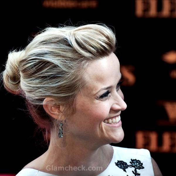 loose bun hairstyles. Reese Witherspoon loose bun