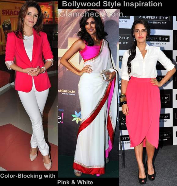 Bollywood style inspiration color-blocking pink-white