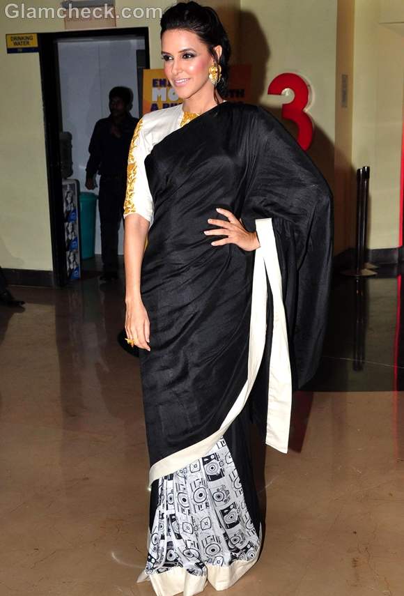 neha dhupia black saree