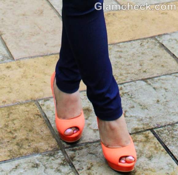 orange peep toe heels