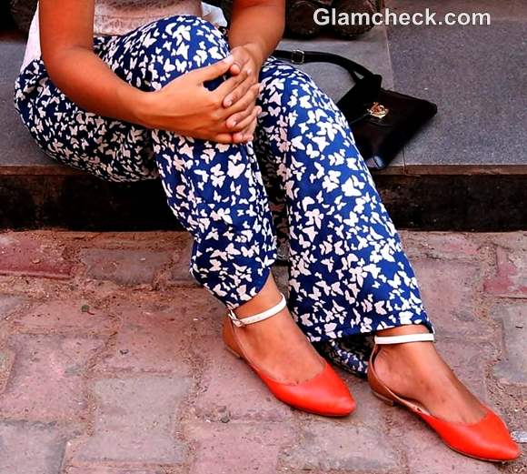 Look of the day tangerine shoes wide legged pants