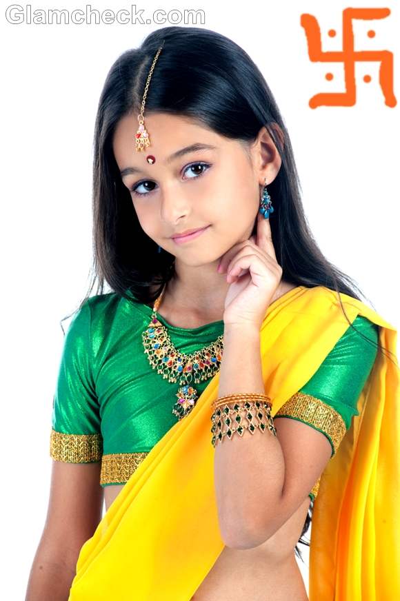 Traditional fashion for kids-saree indian festival ganesh chaturthi