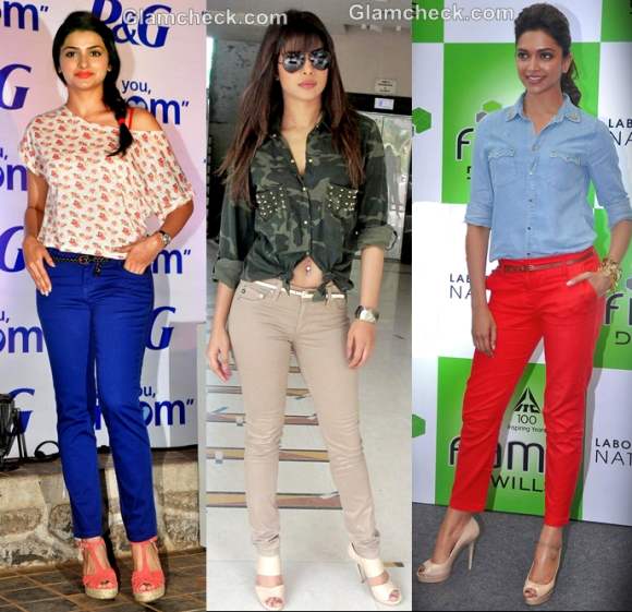 bollywood celebs colored denim trend 2012