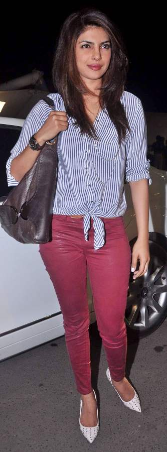 priyanka chopra wine burgandy colored denims 2013