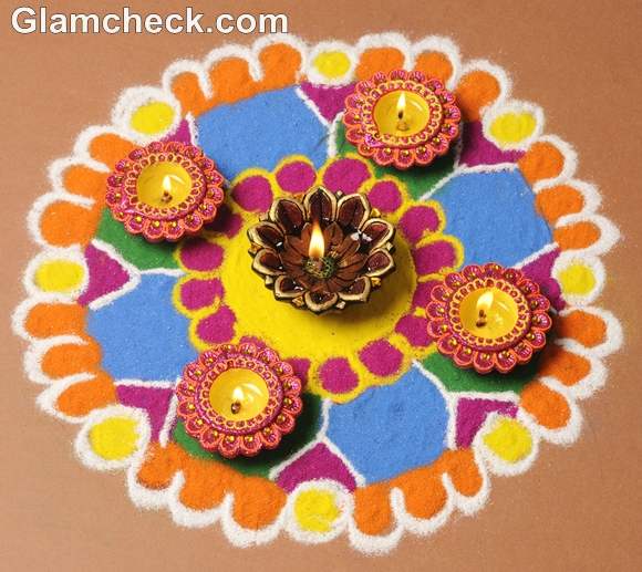 Diwali floral rangoli designs with diyas