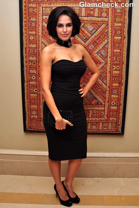 Neha Dhupia hot in black dress