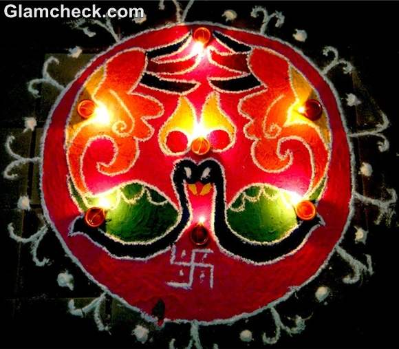 diwali rangoli designs peacock swastik