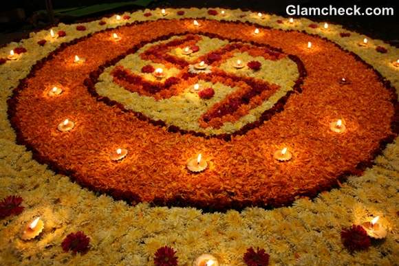 diwali rangoli designs with flowers petals  diyas