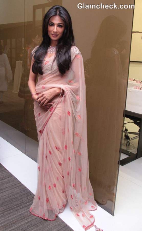 Chitrangada Singh in Pink Net Sari at Nirav Modi Jewels Event