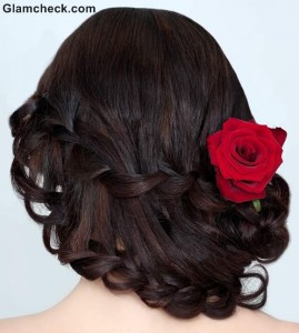 Indian hairstyles with fowers waterfall braid