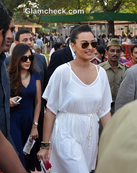 Sonakshi Sinha short White Dress at the Races