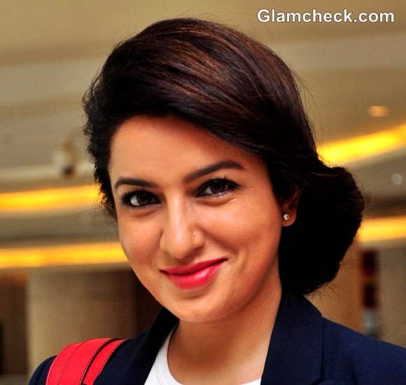 Tisca Chopra side-swept bun hairstyle how