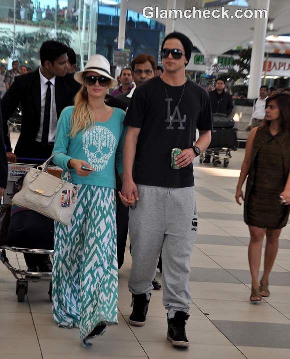 Paris Hilton Arrives in Mumbai with Model River Viiperi