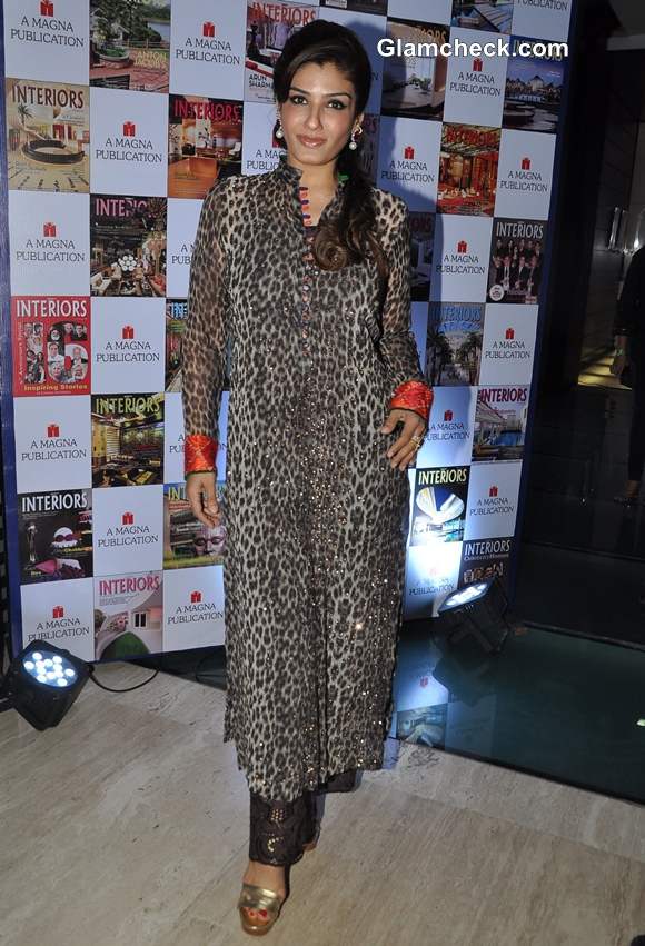 Raveena Tandon in animal print Unveils Special Anniversary Issue Of Society Interiors Magazine