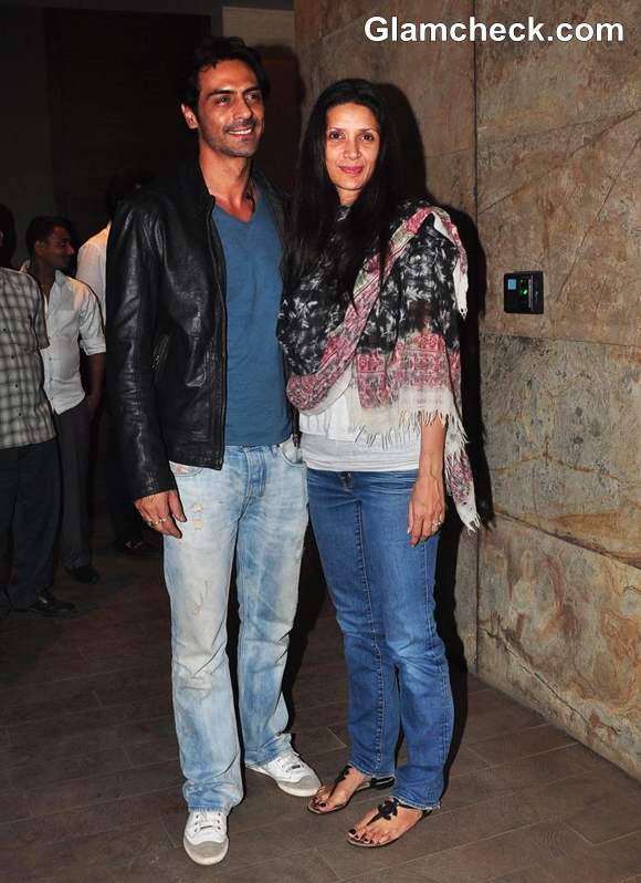 Arjun Rampal with wife Mehr Jesia Inkaar Screening