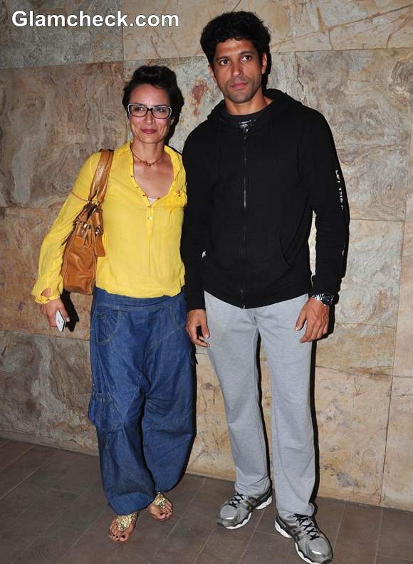 Farhan Akhtar with wife Adhuna Akhtar Inkaar Screening