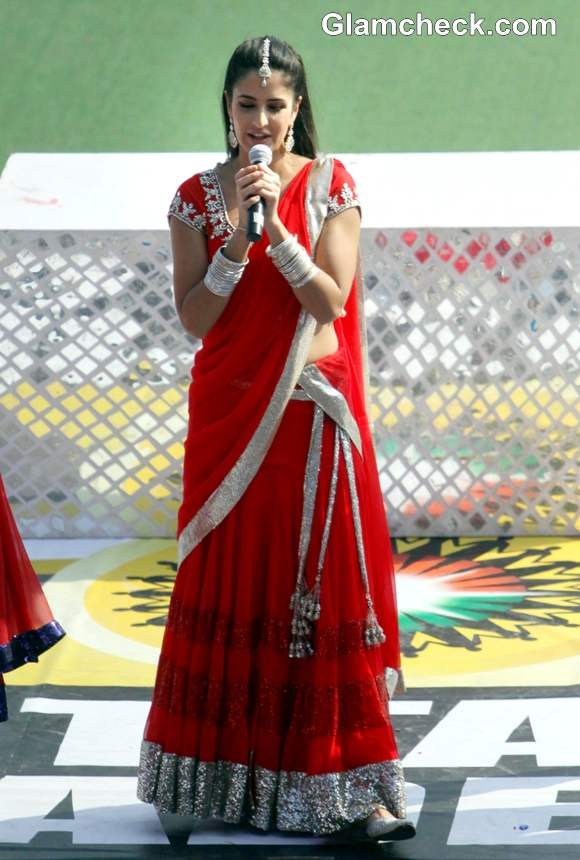 Katrina Kaif in Red lehenga at Hockey Match in Lucknow