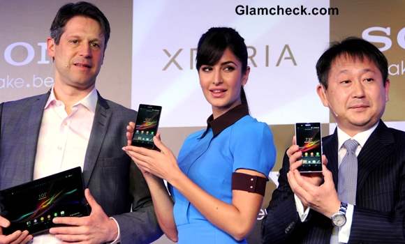 Katrina Kaif Launches Sony Xperia Z in Collared Blue Dress