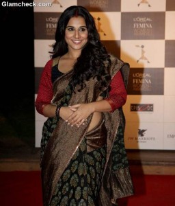 Vidya Balan in Black Saree at LOreal Paris Femina Women Awards 2013