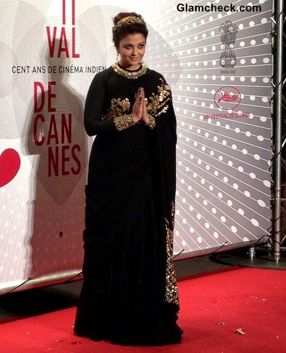 Aishwarya Rai Black sari 2013 Cannes Film Festival