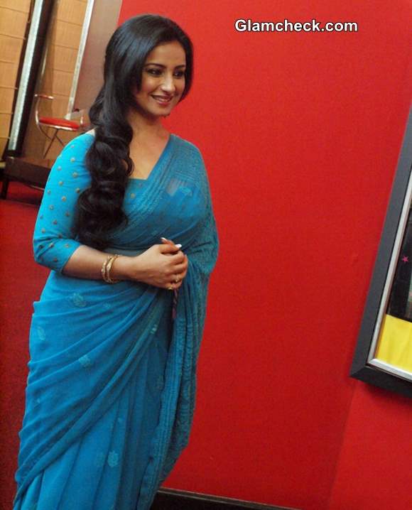 Divya Dutt in blue Sari movie Gippi Press Meet