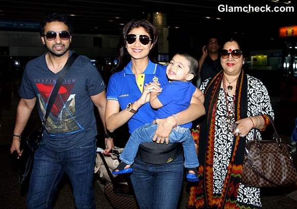 Shilpa Shetty Family mumbai airport look