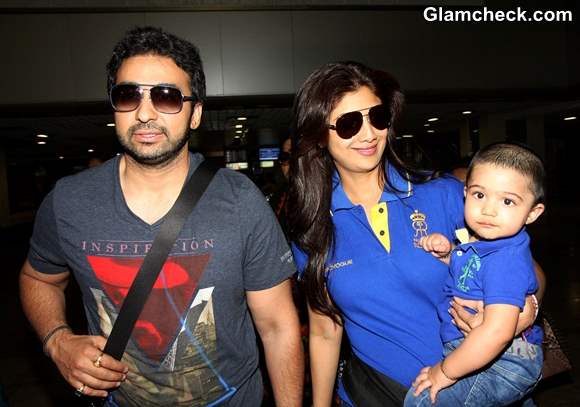 Shilpa Shetty with Raj Kundra and Son Viaan