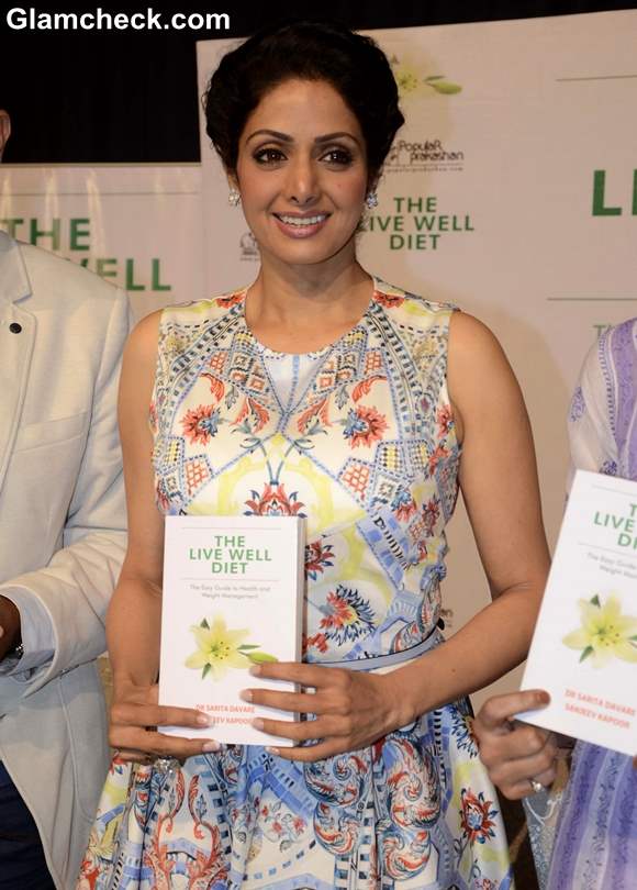 Sridevi Launches The Live Well Diet in Flowery Ensemble