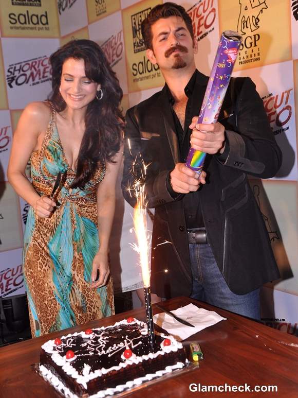 Ameesha Patel Rings in 37th Bday with Cast & Crew of “Shortcut Romeo”