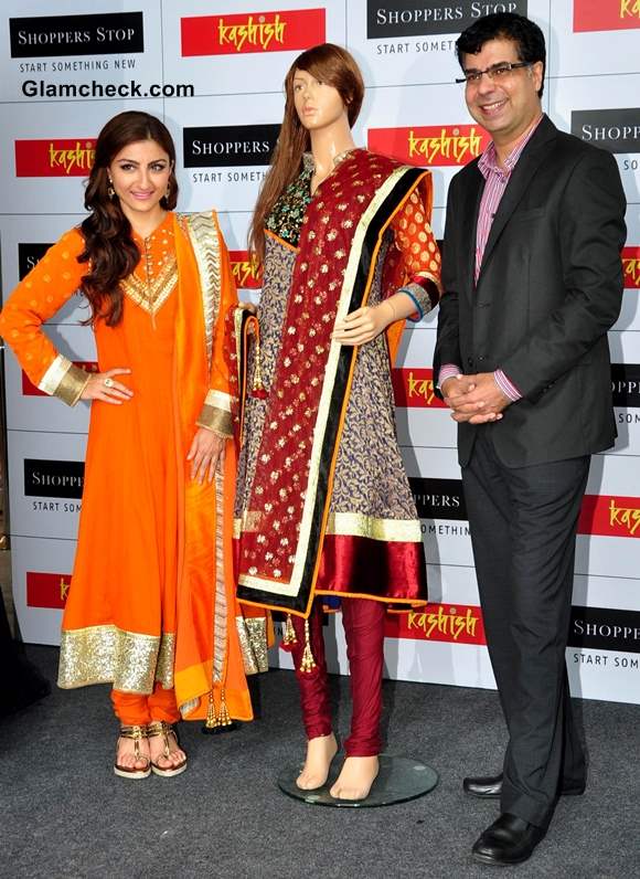 Soha Ali Khan in Orange Salwar Kameezat shoppers stop