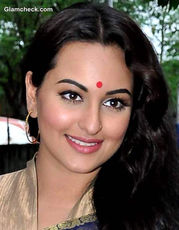 Sonakshi Sinha Traditional Indian Look makeup hairstyle