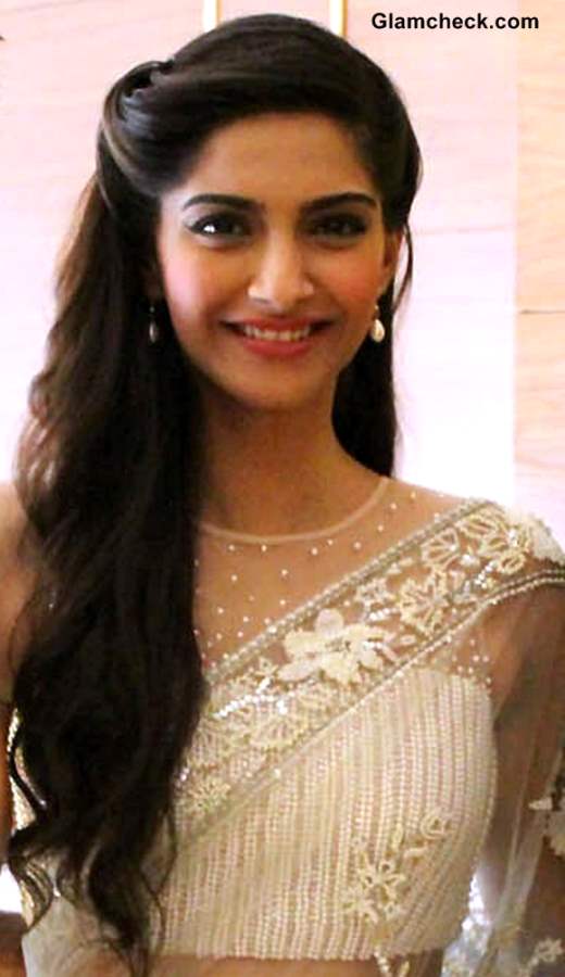 Sonam Kapoor Stunning in White Lace Sari at 