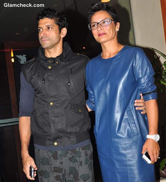 Farhan Akhtar with wife Adhuna at Bhaag Milkha Bhaag success party