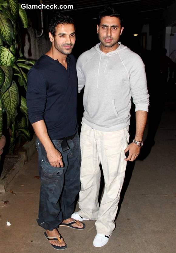 John Abraham Abhishek Bachchan at film Madras Cafe Screening