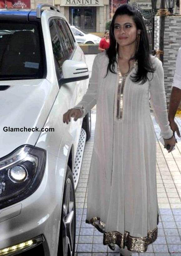 Kajol in White Anarkali Suit 2013