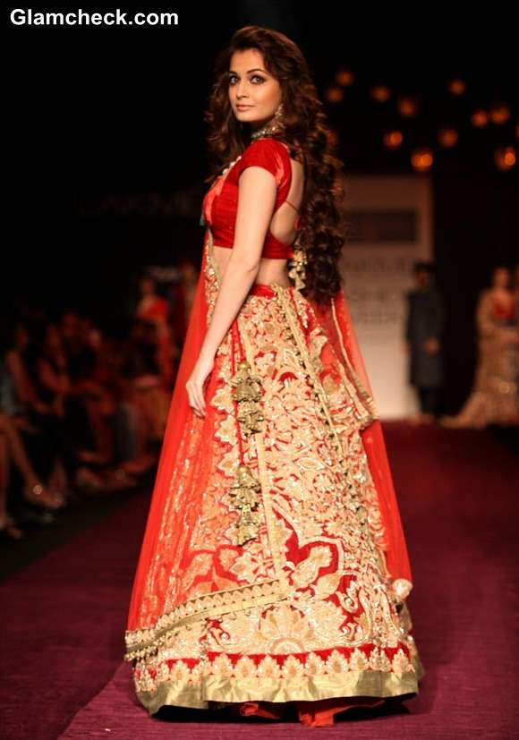 LFW Winter-Festive 2013 Dia Mirza in red lehenga Shyamal and Bhumika