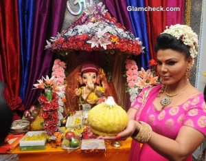 Rakhi Sawant during the Ganesh Chaturthi celebrations at her residence
