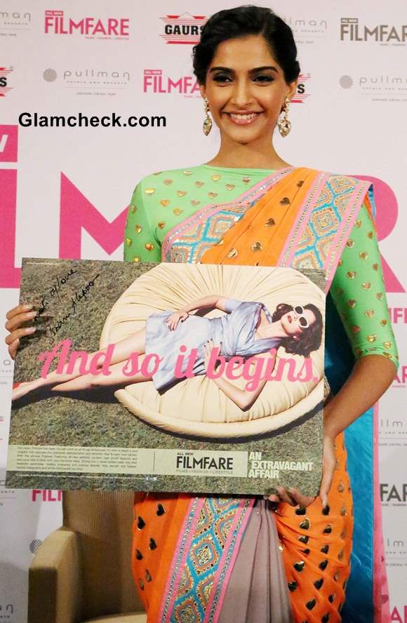 Sonam Kapoor in Manish Arora Sari Filmfare Magazine New Look Unveiling