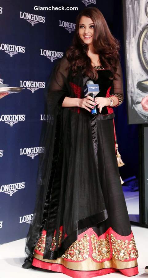 Aishwarya Rai Bachchan Launches Longines Watch Collection in Black Lehenga