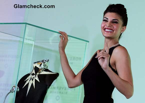 Jacqueline Fernandez in Black Sheath Dress at Forevermark Jewelry event