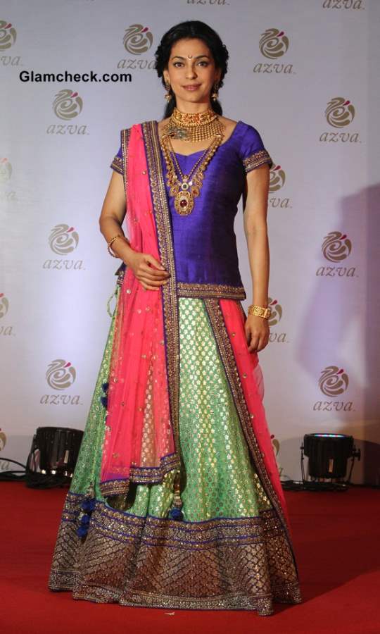 Juhi Chawla in lehenga at Azva Bridal Jewellery launch