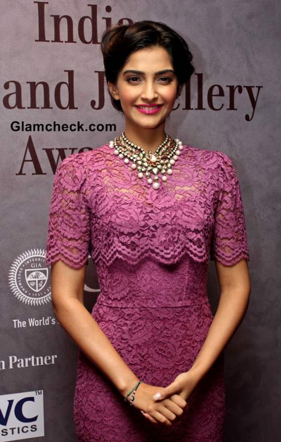 Sonam Kapoor in Dolce Gabbana Lace Dress Pictures at 40th India Gem and Jewellery Awards