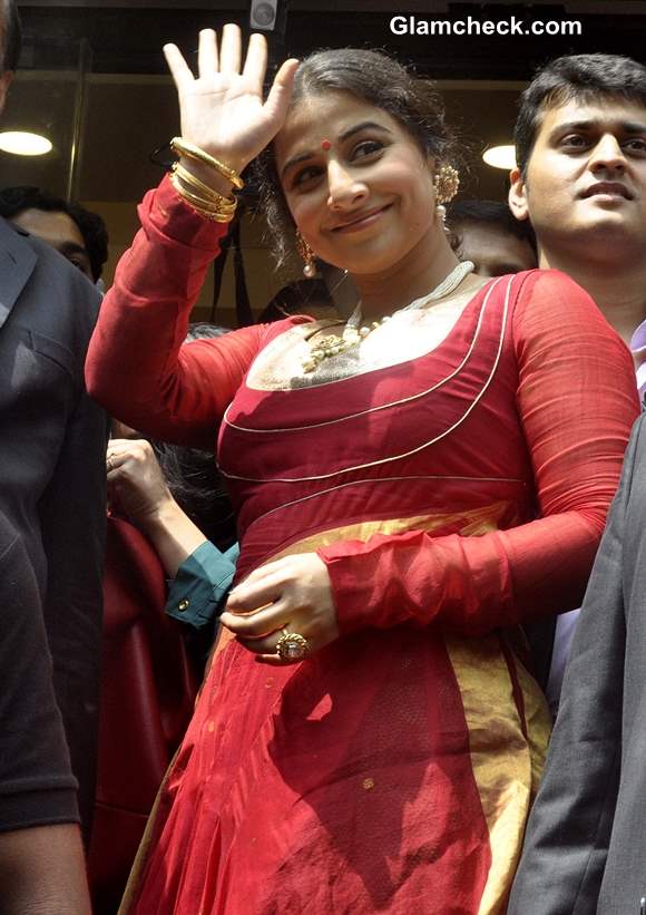 Vidya Balan at Ranka Jewellers Store in Red Salwar Kameez