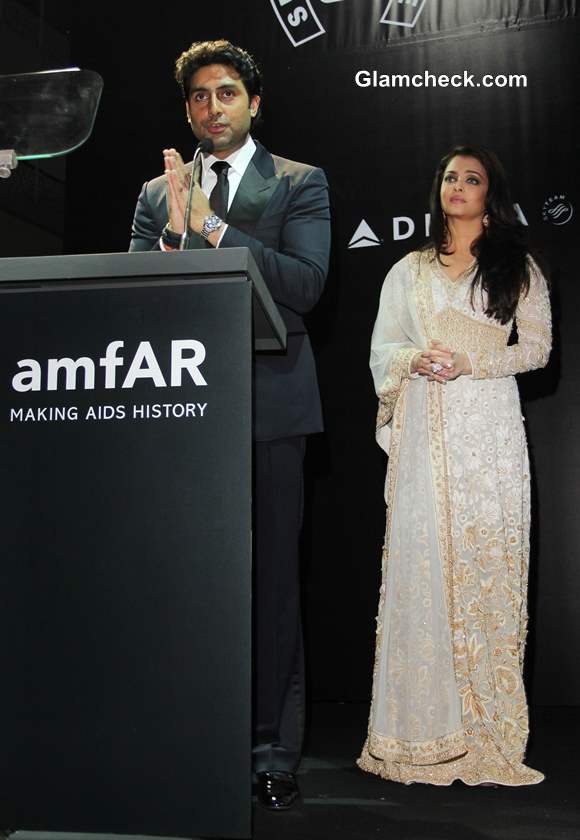 Aishwarya Rai and Abhishekh Bachchan at 2013 amfAR