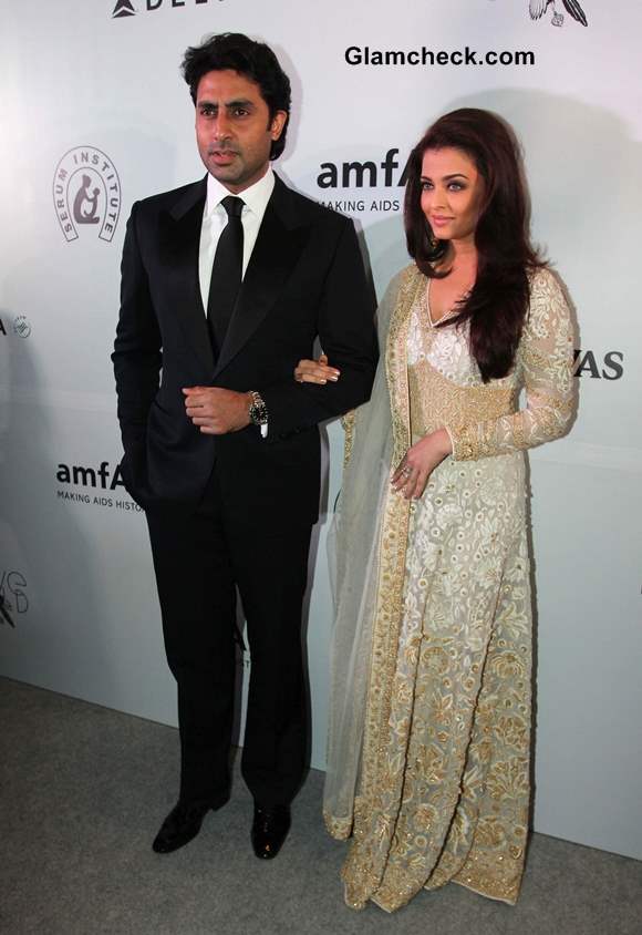 Aishwarya Rai and Abhishekh Bachchan at amfAR 2013