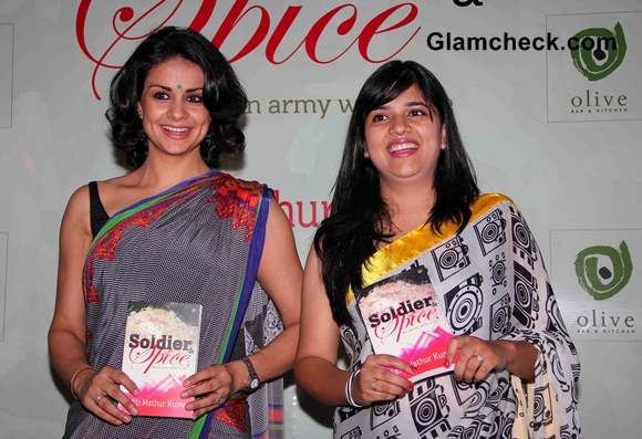 Author Aditi Mathur Kumar with Gul Panag at the launch of her book Soldier and Spice