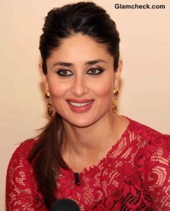 Kareena Kapoor in Red Lace Dress on Kaun Banega Crorepati — Indian Fashion